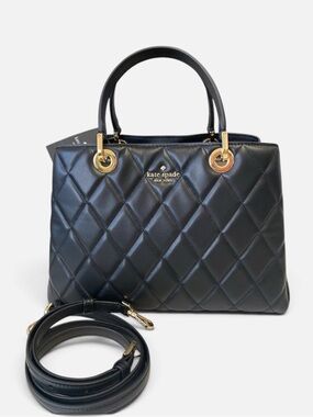 Kate Spade Black Quilted Leather Carey Sullivan Satchel Shoulder Bag NWT